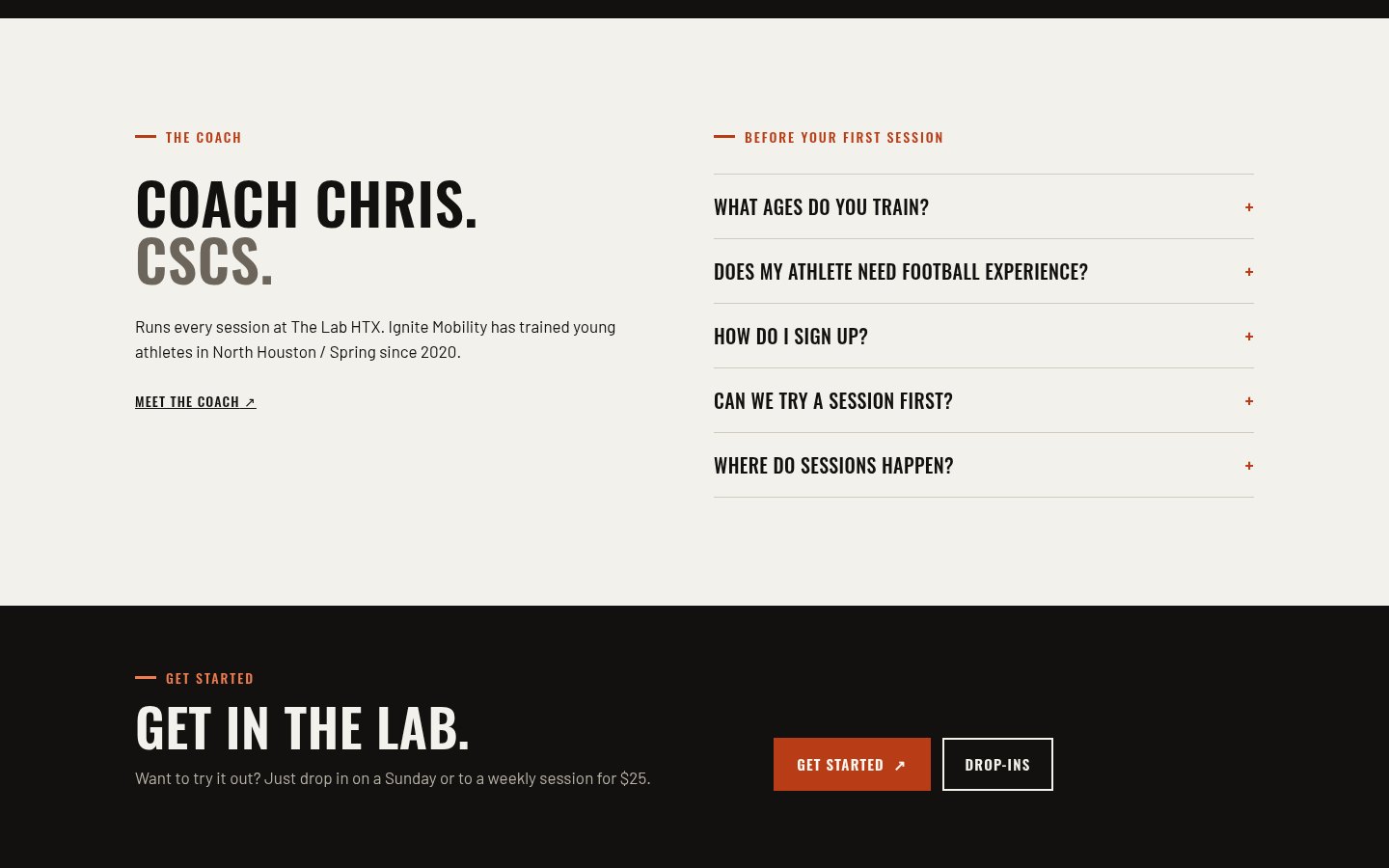 Ignite Mobility site: coach and frequently asked questions section